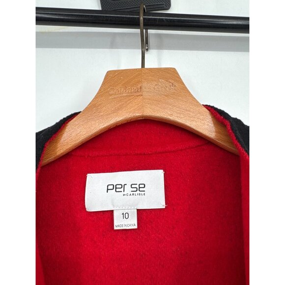Per Se By Carlisle Womens Black Red Open Front Coat Size 10 wool blend - Picture 2 of 4